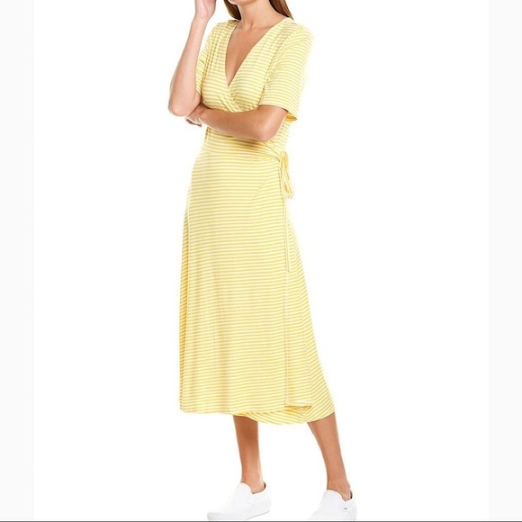 NEW 525 America Yellow Stripe Wrap Dress Size Small - Picture 1 of 2